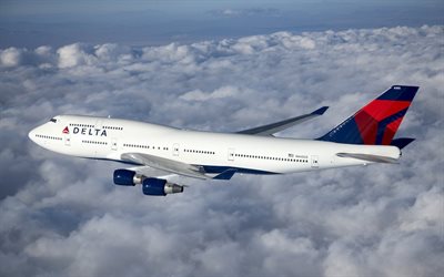 delta airlines, un boeing, volo, 747, boeing, il piano
