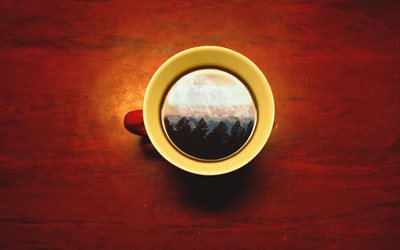 kaffe, mugg, bord, minimalism