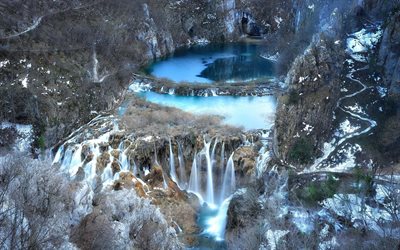 Hırvatistan plitvice gölleri, kış, göl, şelaleler, Hırvatistan plitvice