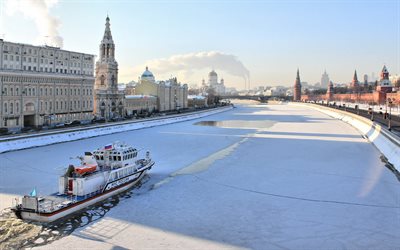 russia, ice, the moscow river, winter, moscow