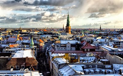 skyline, köpenhamn, vinter, danmark