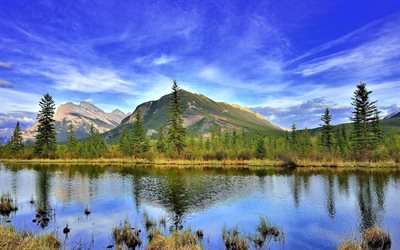 el lago vermilion, las montañas, el cielo, canadá