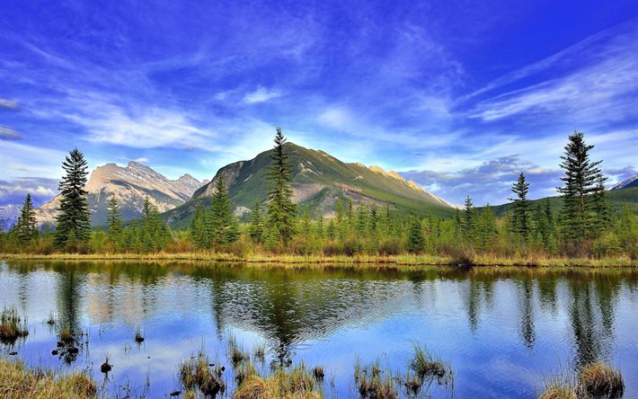 lake vermilion, dağlar, gökyüzü, Kanada