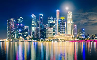 gratte-ciel, les lumières de la nuit, à singapour, singapour