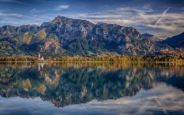 castelo, alemanha, neuschwanstein, baviera, alpes, castelo de neuschwanstein, lago forggensee