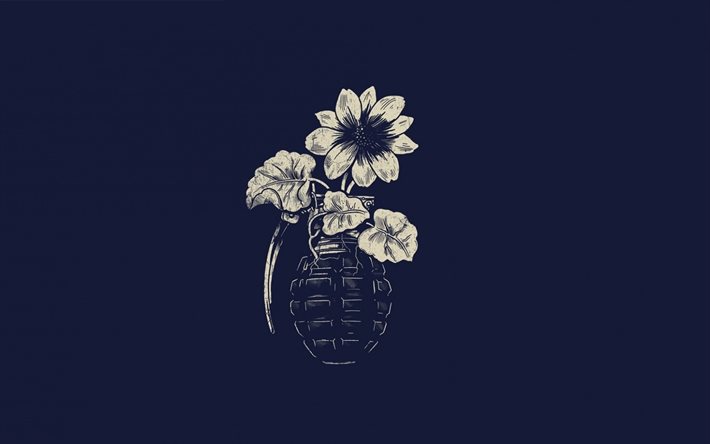 des fleurs, des grenades, du minimalisme, de l'arrière-plan gris