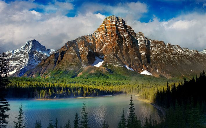 vuoristojärvi, kanada, metsä, vuoret