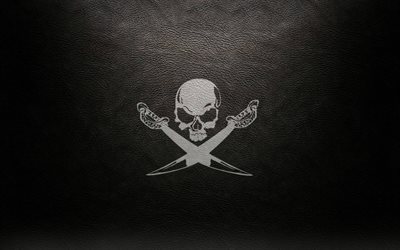 cranio, segno di pirati, sfondo grigio, minimalismo