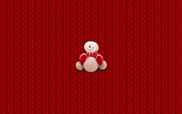christmas, minimalism, snowman, red background