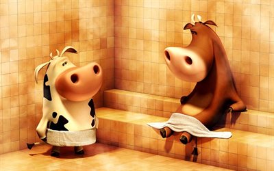 las vacas, baño, creativo