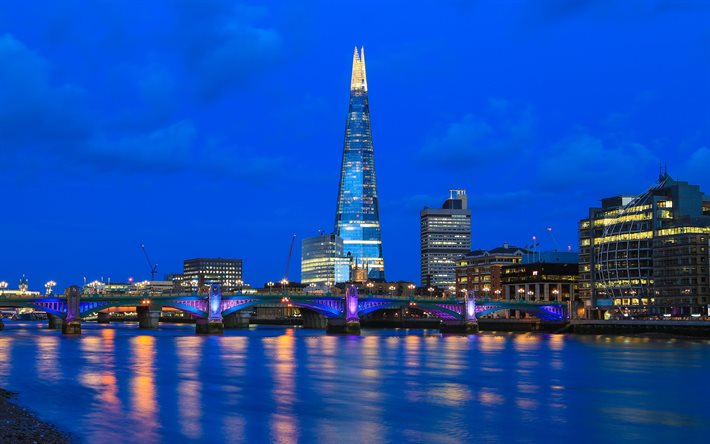 ロンドン, 夜, イギリス, 高層ビル群, 英国