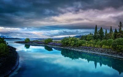 lake tekapo, Yeni Zelanda, Güney Adası, Alacakaranlık