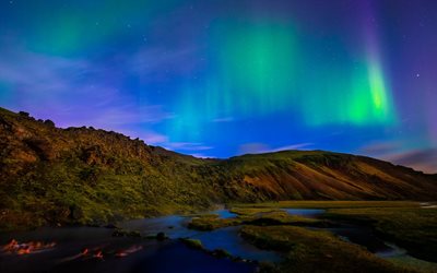 पहाड़ों, उत्तरी रोशनी, landmannalaugar, elandia, landmannalaugar आइसलैंड