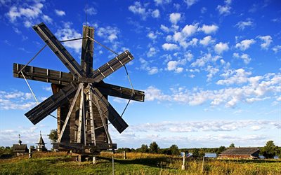 the village, windmill, summer