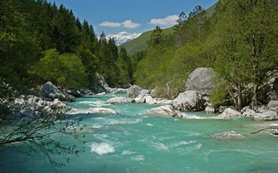 the river soča, slovenia, stones, mountain river