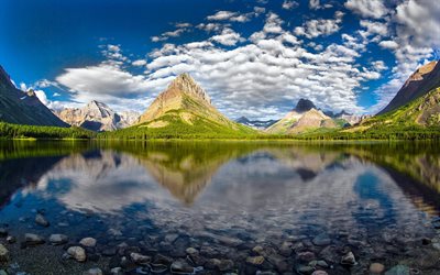 el lago, el parque nacional glacier, el monte de grinnell, montana, estados unidos