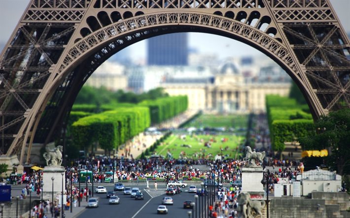 Fransa, paris, insanlar, Eyfel Kulesi, yol, makine, tilt–shift