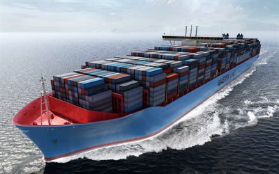 ett containerfartyg, maersk, hav, fartyget