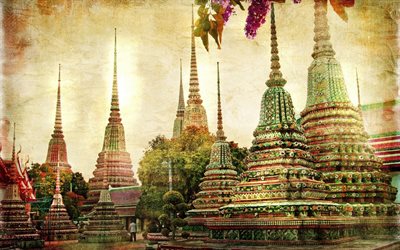 thaimaa, bangkok, temppelit, retro