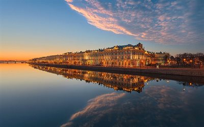 शांत, नदी, नीवा नदी, शाम, सेंट पीटर्सबर्ग, रूस