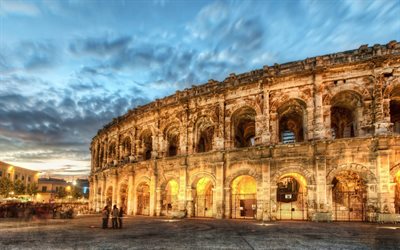 it, evening, france, architecture, nimes