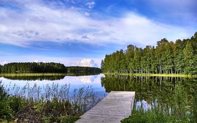 superfície da água, o céu, a ponte, o lago, finlândia