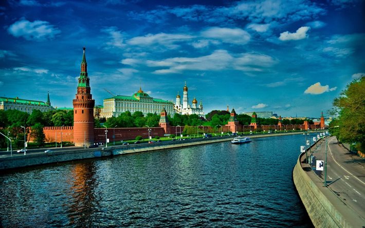 moscú, el kremlin, rusia, el verano, el paseo marítimo, el río de moscú