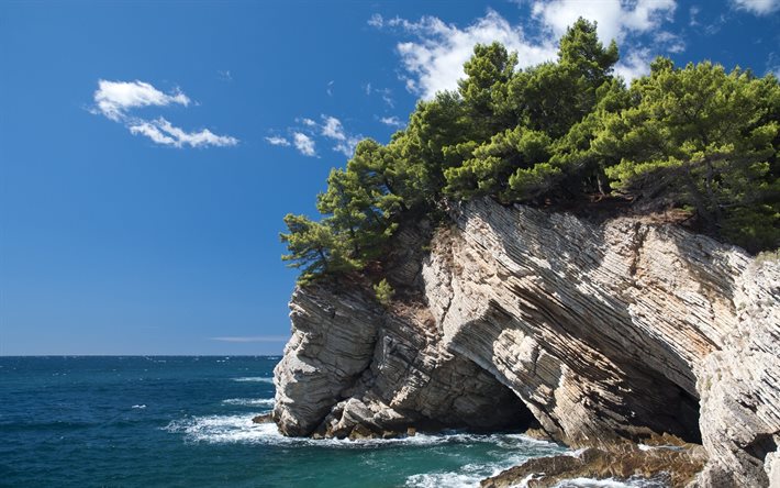 coast, petrovac na moru, rock, montenegro