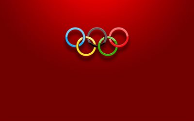 minimalismo, olimpíadas, anéis olímpicos, fundo vermelho