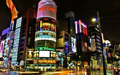 au japon, à tokyo, de lumières, de tokyo, bâtiment, nuit, japon