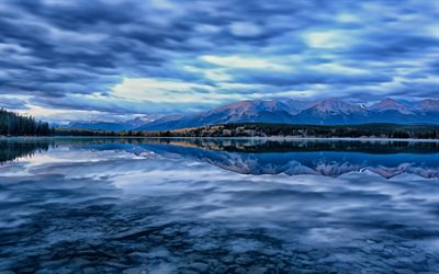 jasper, national park, canada, pyramid lake, the pyramid lake, reflection, twilight