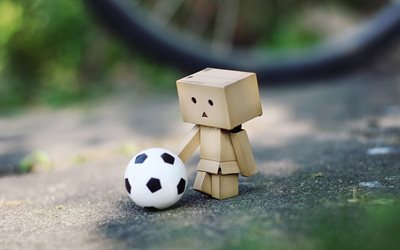 player, danbo, cardboard robot, the ball