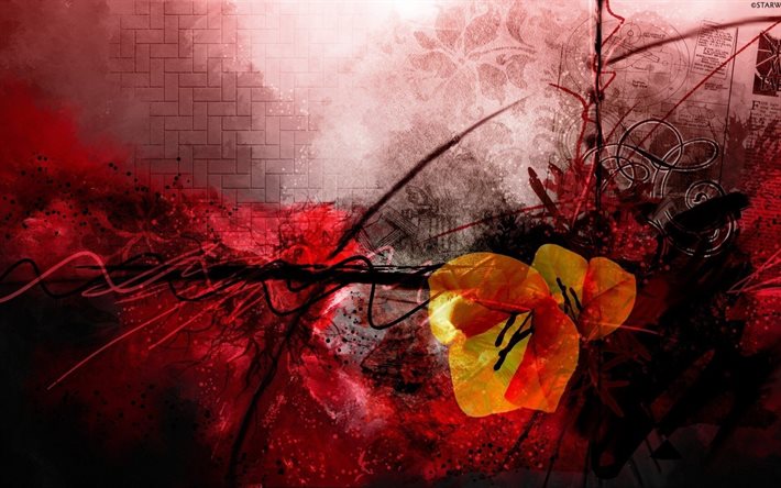 flowers, abstraction, grunge, line