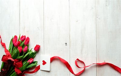 la cinta, de la junta, tulipanes, regalo, ramo de flores