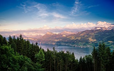 il lago di zurigo, in montagna, in svizzera, sul lago di zurigo, svizzera