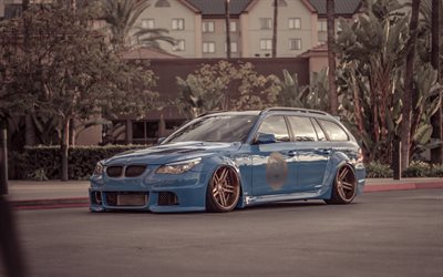 BMW M5, E61, tuning, presa di posizione, carri, 5-serie blu m5, BMW