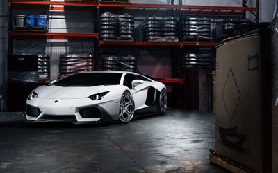 Lamborghini Aventador, 2016, lp700-4, garage, supercars, blanc Aventador