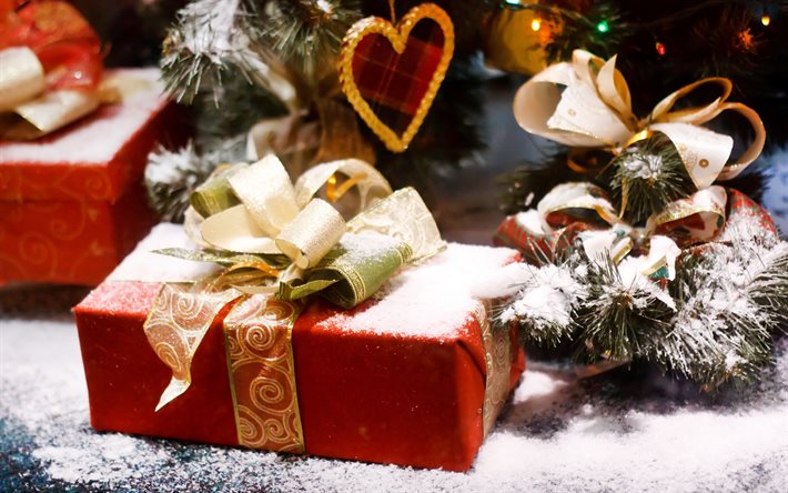 Christmas, gift box, snow, christmas decorations, New Year