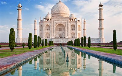 Taj Mahal, casstle, Agra, reflection, India