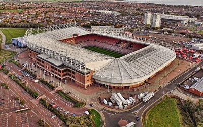 4k, प्रकाश का स्टेडियम, हवाई दृश्य, अंग्रेजी फुटबॉल स्टेडियम, सुंदरलैंड, इंगलैंड, सुंदरलैंड एएफसी स्टेडियम, प्रीमियर लीग, फ़ुटबॉल