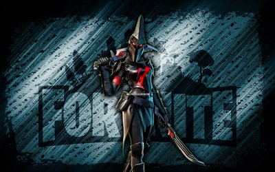 Black Eternal Knight Fortnite, 4k, blue diagonal background, grunge art, Fortnite, artwork, Black Eternal Knight Skin, Fortnite characters, Black Eternal Knight, Fortnite Black Eternal Knight Skin
