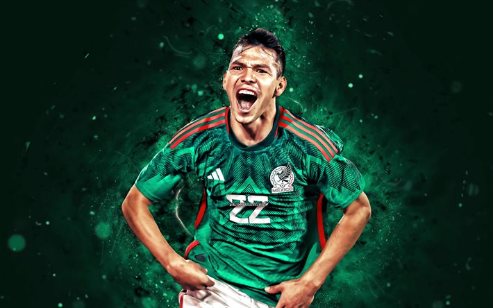 ハーヴィング・ロザーノ, 4k, 緑のネオン, サッカー メキシコ代表チーム, サッカー, コンカカフェ, サッカー選手, 緑の抽象的な背景, メキシコのサッカー チーム, ハーヴィング・ロザーノ 4k