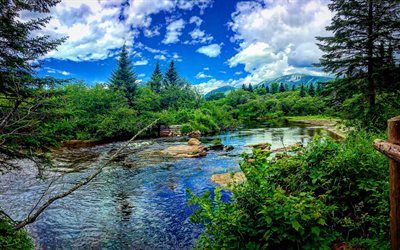 Baxter State Park, 4k, summer, river, forest, mountains, HDR, Millinocket, USA, America, beautiful nature