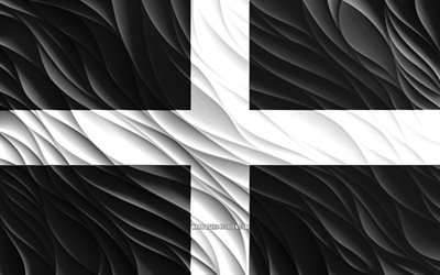 Flag of Cornwall, 4k, silk 3D flags, Counties of England, Day of Cornwall, 3D fabric waves, Cornwall flag, silk wavy flags, english counties, Cornwall, England