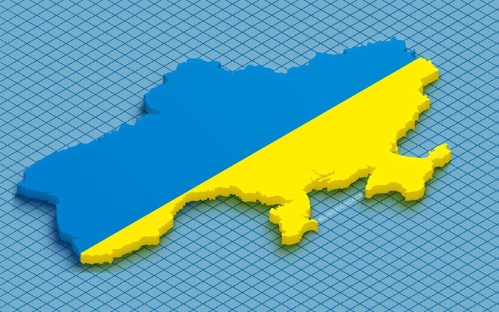 Ukraine 3D map, 4K, blue squares background, Europe, isometric maps, Flag of Ukraine, Ukrainian flag, Ukraine map silhouette, Ukrainian map with flag, map of Ukraine, 3D maps, Ukrainian map