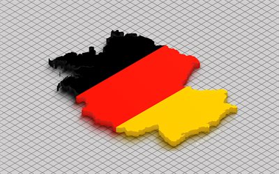 alemania mapa 3d, 4k, fondo de cuadrados blancos, europa, mapas isometricos, bandera de alemania, bandera alemana, silueta de mapa de alemania, mapa alemán con bandera, mapa de alemania, mapas 3d, mapa alemán, alemania