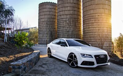 Audi RS7, 2016 cars, tuning, supercars, white audi