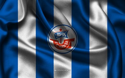 4k, logotipo del fc hansa rostock, tela de seda blanca azul, equipo de fútbol alemán, emblema del fc hansa rostock, 2 bundesliga, fc hansa rostock, alemania, fútbol, bandera fc hansa rostock
