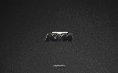 KTM logo, brands, gray stone background, KTM emblem, popular logos, KTM, metal signs, KTM metal logo, stone texture