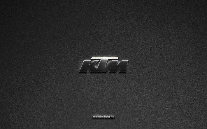 ktmのロゴ, ブランド, 灰色の石の背景, ktmのエンブレム, 人気のロゴ, ktm, メタルサイン, ktmメタルロゴ, 石のテクスチャ